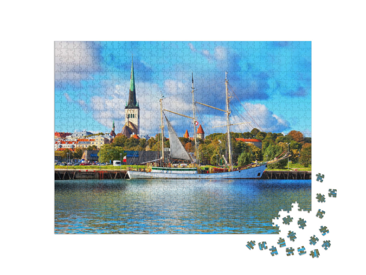 puzzle 1000 dílků „Historická vysoká loď před starým centrem Tallinnu, Estonsko“