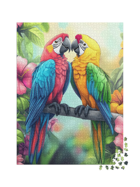puzzle 2000 dílků „Tropická láska páru papoušků“