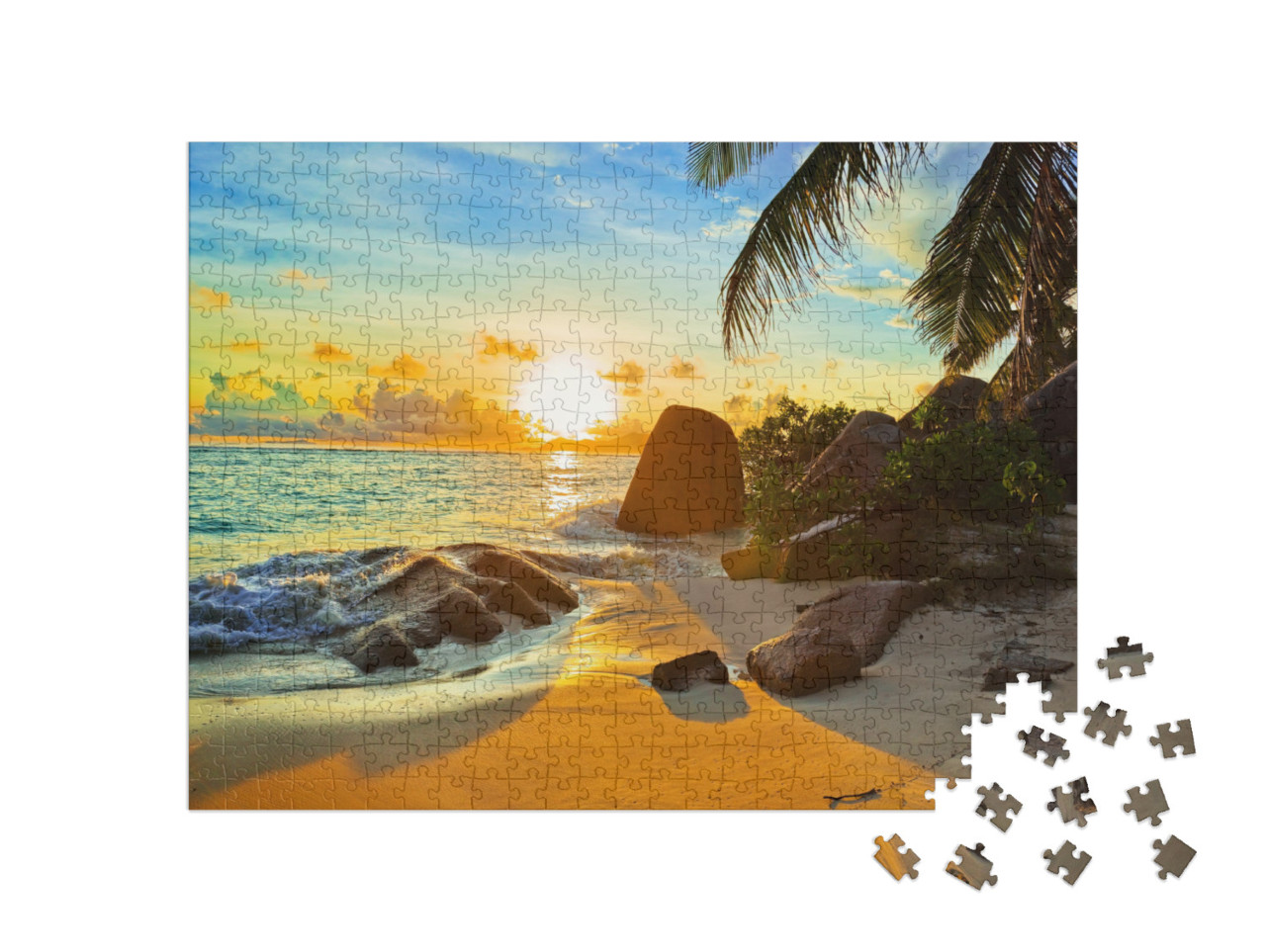 puzzle 500 dílků „Tropická pláž při západu slunce“