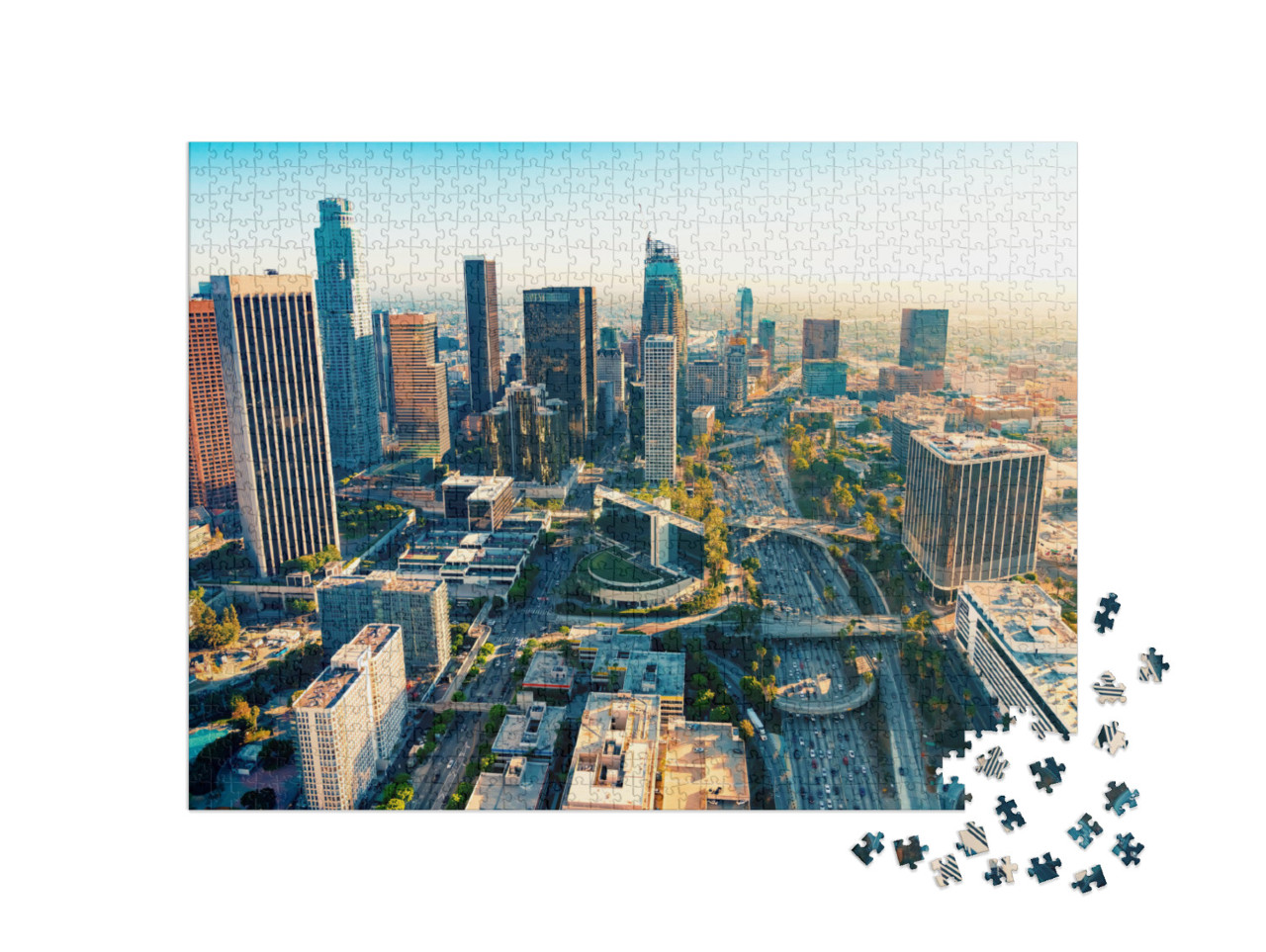puzzle 1000 dílků „Centrum Los Angeles při západu slunce“