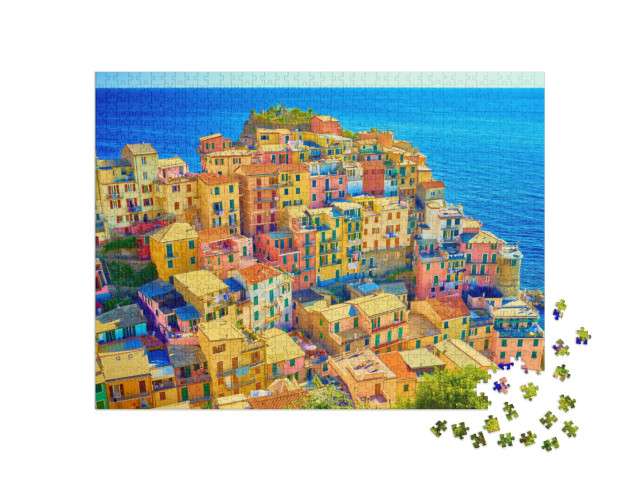 puzzle 1000 dílků „Barevné domy v Manarole, Cinque Terre, Ligurie, Itálie“