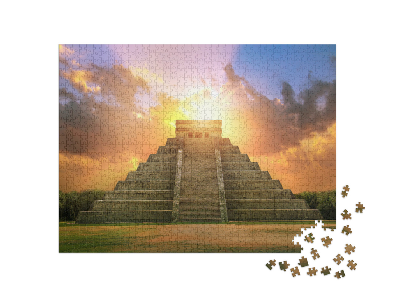 puzzle 1000 dílků „Úchvatný západ slunce, Chichén Itzá, Mexiko“