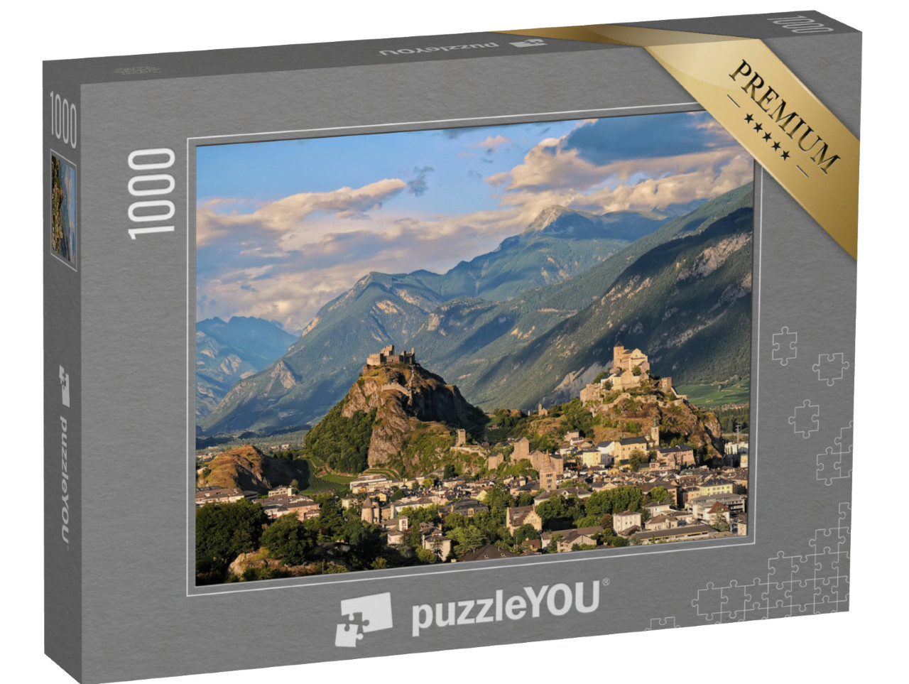 puzzle 1000 dílků „Středověké hrady Valere a Tourbillon, Švýcarsko“