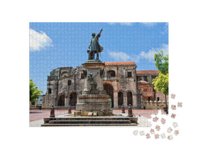 puzzle 1000 dílků „Kolumbova socha a katedrála, Parque Colon, Dominikánská republika“