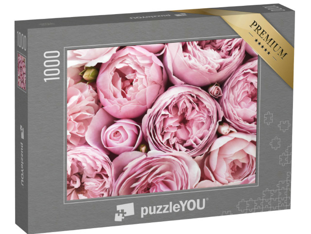 puzzle 1000 dílků „Hustě naskládané růžové sametové květy růží“