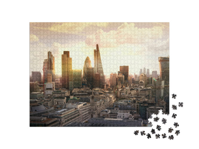 puzzle 1000 dílků „Večerní panorama bankovní čtvrti, Londýn, Anglie“