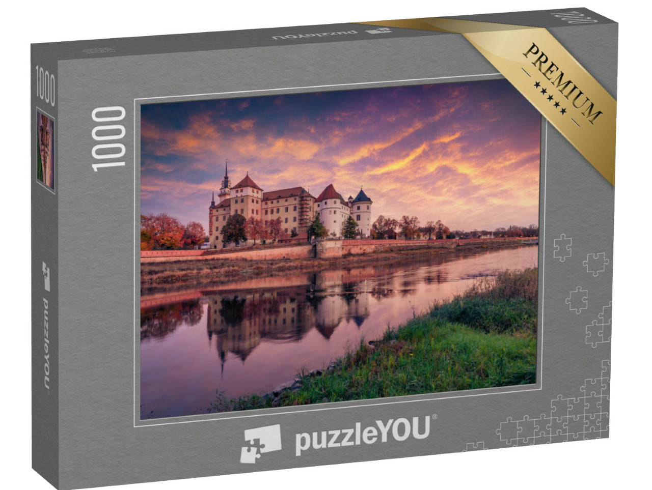 puzzle 1000 dílků „Starý hrad Hartenfels na břehu Labe, Torgau, Sasko“
