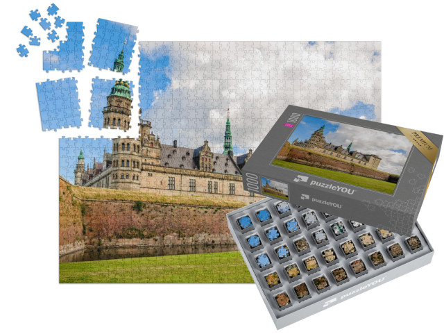 SMART SORTED® | Puzzle 1000 dílků „Panoramatický pohled na cihlovou zeď kolem hradu Kronborg, Helsingor“