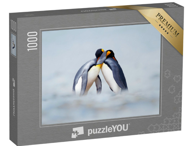 puzzle 1000 dílků „Tučňáci královští v těsném objetí statečně bojují s chladem“