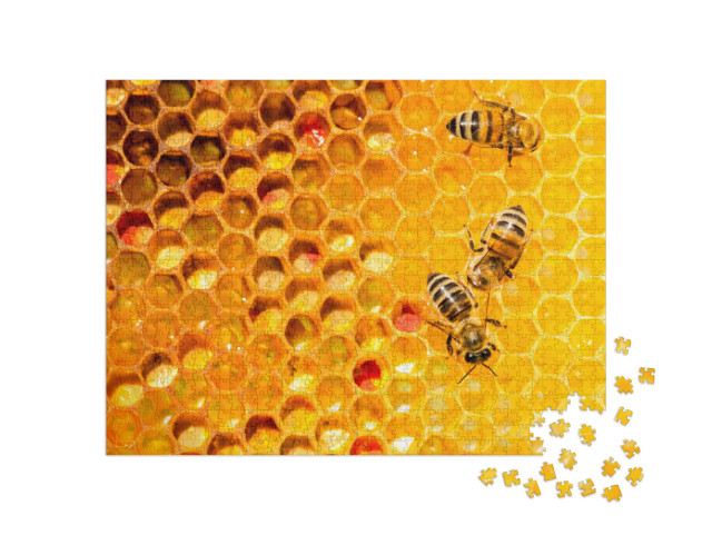 puzzle 1000 dílků „Detailní záběr na včely na plástvi“