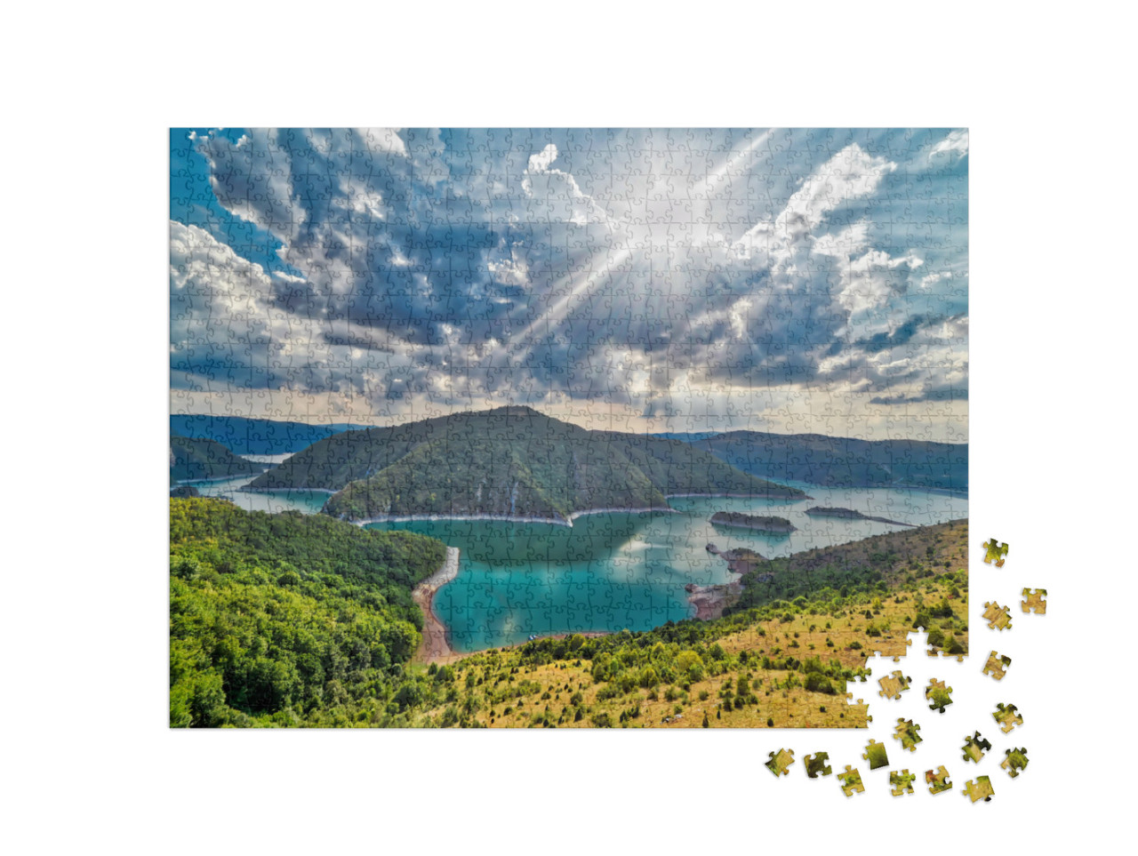 puzzle 1000 dílků „Vyhlídka na jezero Uvac, Zlatar, Srbsko“