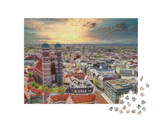 puzzle 1000 dílků „Mnichov při západu slunce, Bavorsko, Německo“
