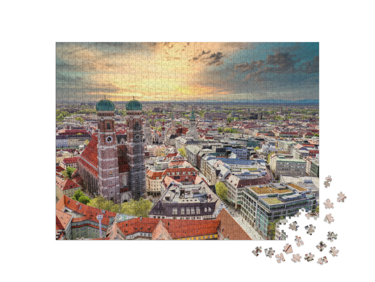 puzzle 1000 dílků „Mnichov při západu slunce, Bavorsko, Německo“