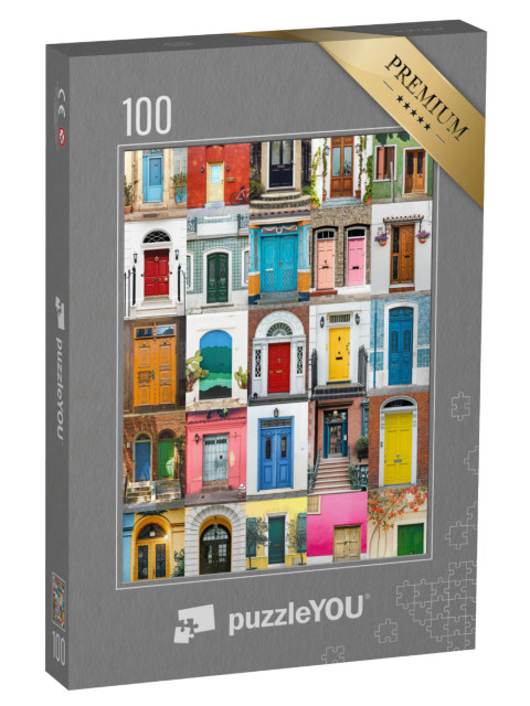 puzzle 100 dílků „Barevná sbírka vchodových dveří z celého světa“