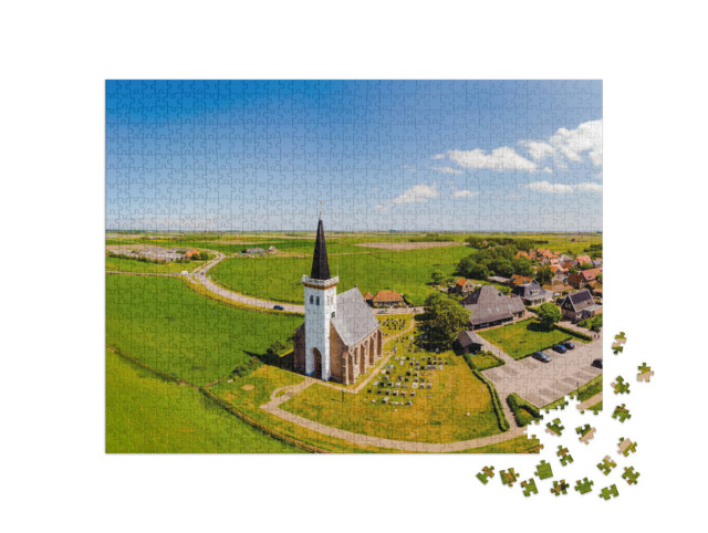 puzzle 1000 dílků „Bílý kostel v Den Hoornu na ostrově Texel v Nizozemsku“