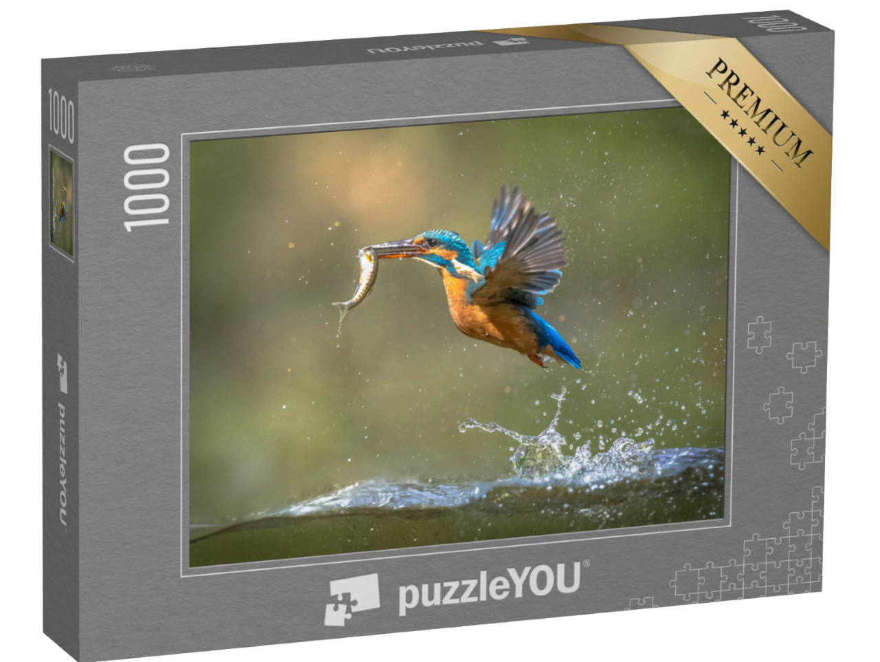 puzzle 1000 dílků „Vynořuje se rybák s rybou v zobáku“