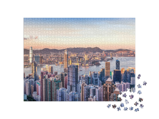 puzzle 1000 dílků „Přístav Victoria Harbour s výhledem na Victoria Peak, Hongkong“