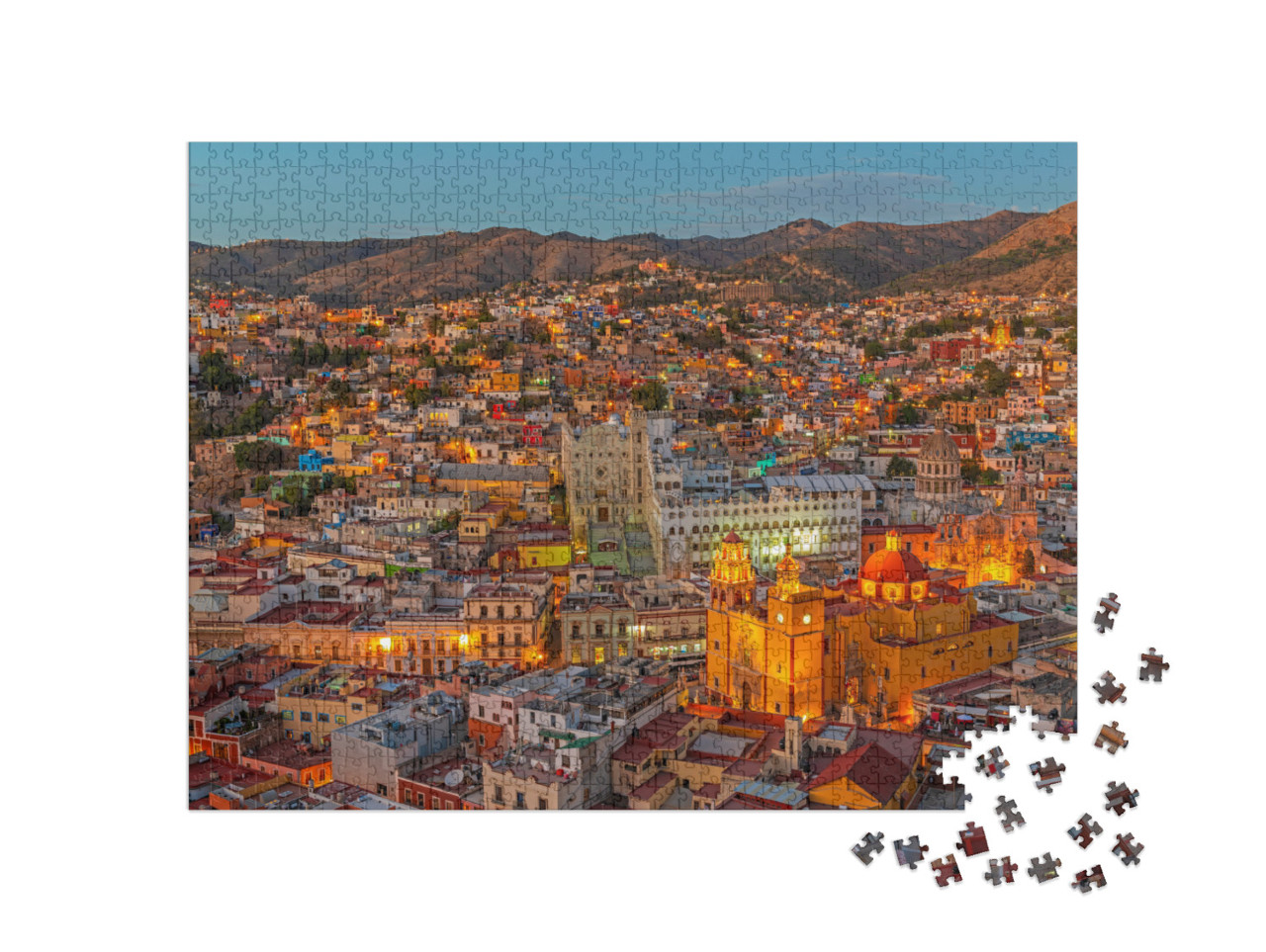 puzzle 1000 dílků „Večerní krajina města Guanajuato v Mexiku“