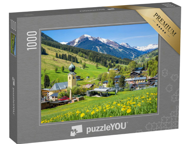 puzzle 1000 dílků „Pohled na obec Saalbach v létě, Rakousko“
