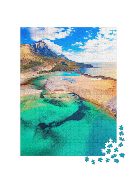 puzzle 1000 dílků „Laguna Balos s tyrkysovou vodou a bílým pískem, Kréta, Řecko“