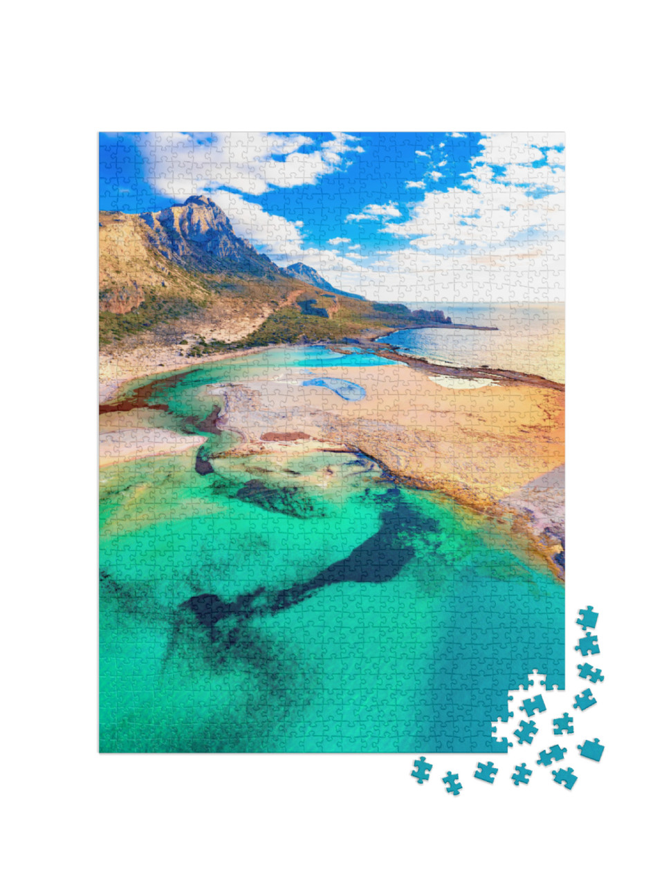 puzzle 1000 dílků „Laguna Balos s tyrkysovou vodou a bílým pískem, Kréta, Řecko“