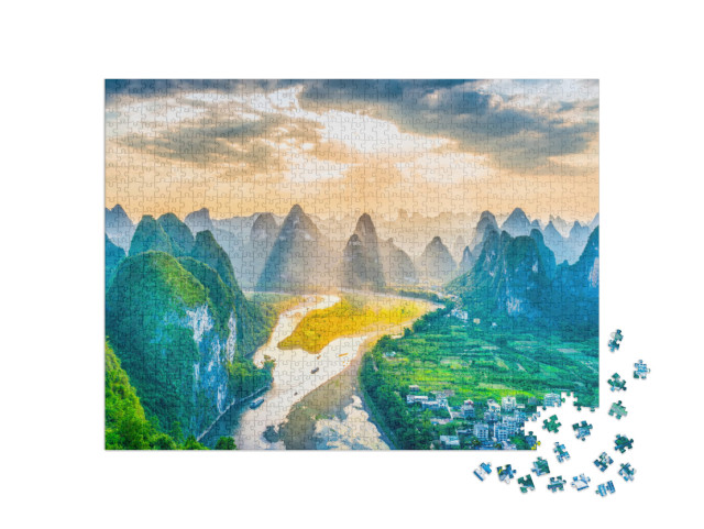 puzzle 1000 dílků „Řeka Li a krasové hory v Guilinu, Čína“
