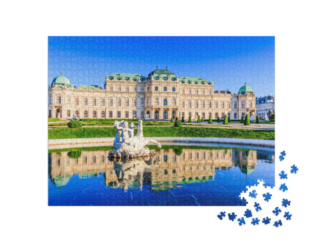 puzzle 1000 dílků „Horní palác Belvedere s vodní fontánou, Vídeň, Rakousko“