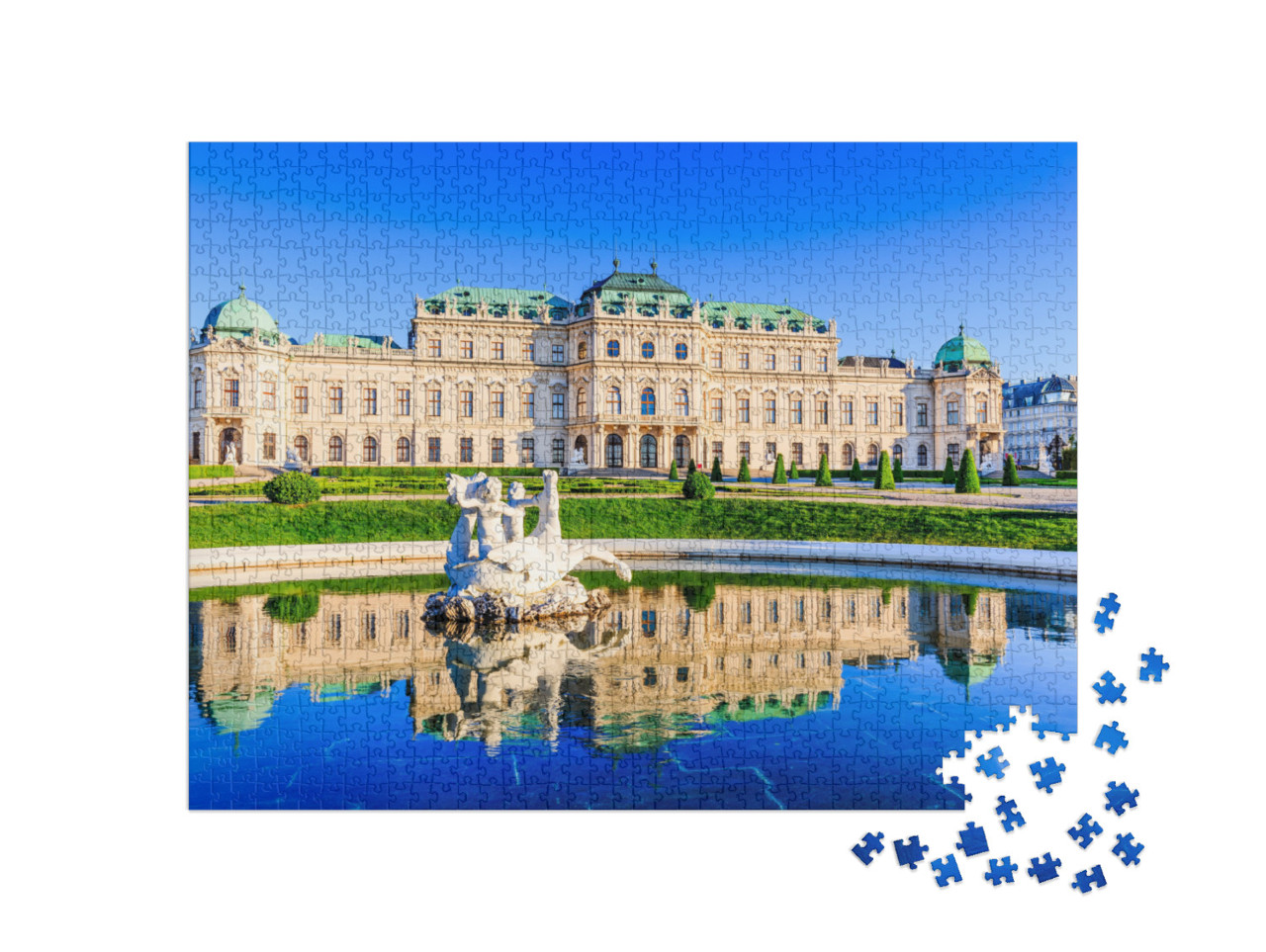 puzzle 1000 dílků „Horní palác Belvedere s vodní fontánou, Vídeň, Rakousko“