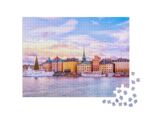puzzle 1000 dílků „Panorama Gamla Stan, staré město Stockholmu, Švédsko“