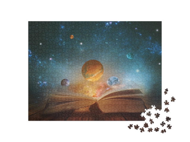 puzzle 1000 dílků „Fantasy obraz knihy s planetami“