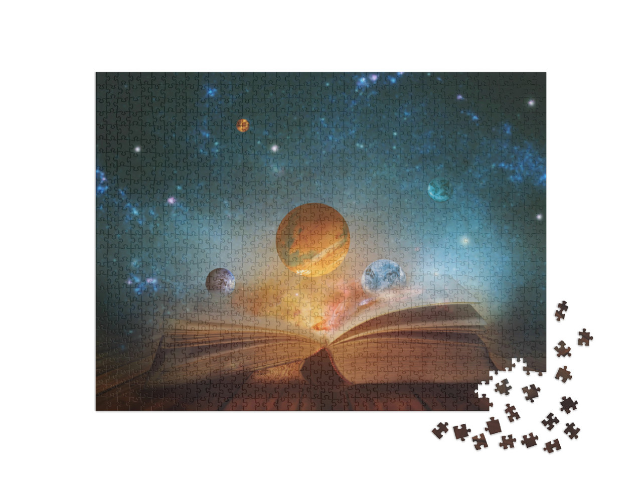puzzle 1000 dílků „Fantasy obraz knihy s planetami“