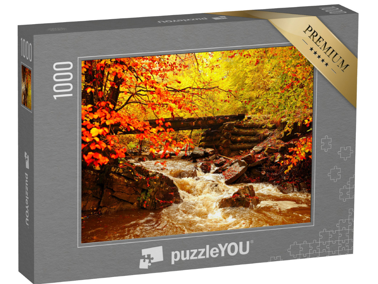 puzzle 1000 dílků „Krásná podzimní krajina u potoka v lese“