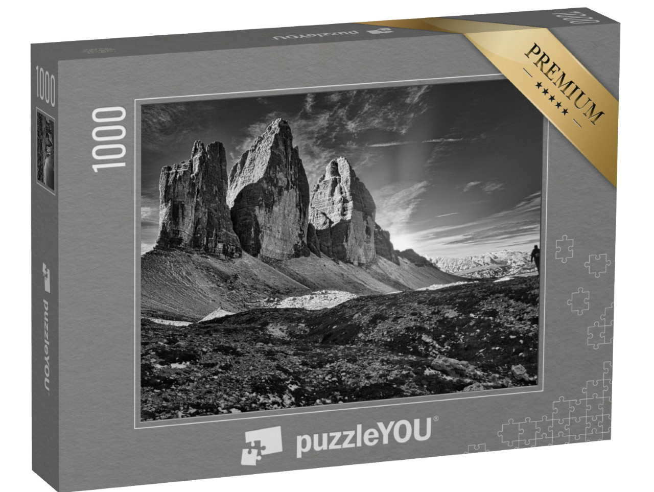 puzzle 1000 dílků „Tři vrcholy, Sesto Dolomity, černá a bílá“