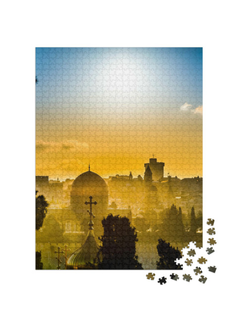 puzzle 1000 dílků „Střechy Jeruzaléma ve zlatém světle západu slunce“