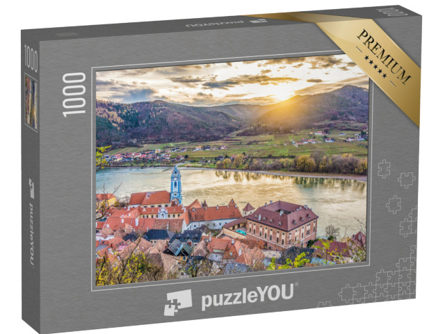 puzzle 1000 dílků „Panoramatický pohled na údolí Wachau s historickým městem Durnstein, Rakousko“