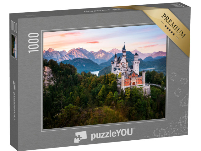 puzzle 1000 dílků „Alpské panorama se zámkem Neuschwanstein při východu slunce, Bavorsko“