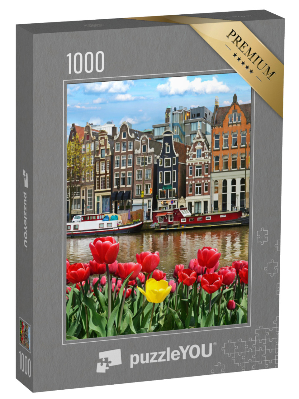 puzzle 1000 dílků „Krásný kanál v Amsterdamu, Nizozemsko“