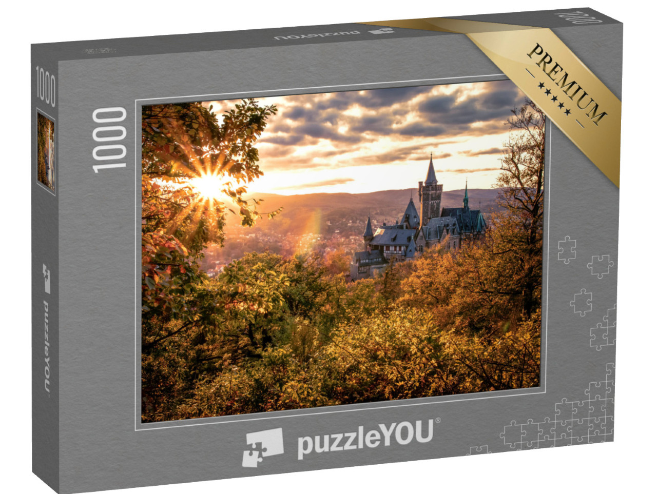 puzzle 1000 dílků „Zámek Wernigerode při podzimním západu slunce“