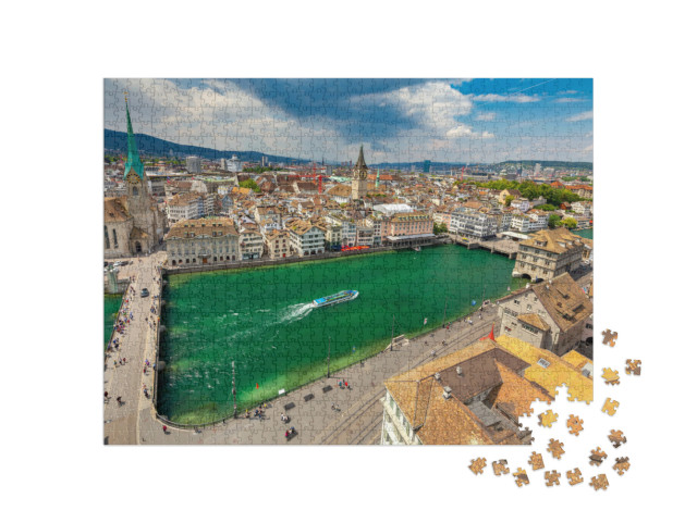 puzzle 1000 dílků „Most Münsterbrücke přes řeku Limmat v Curychu“