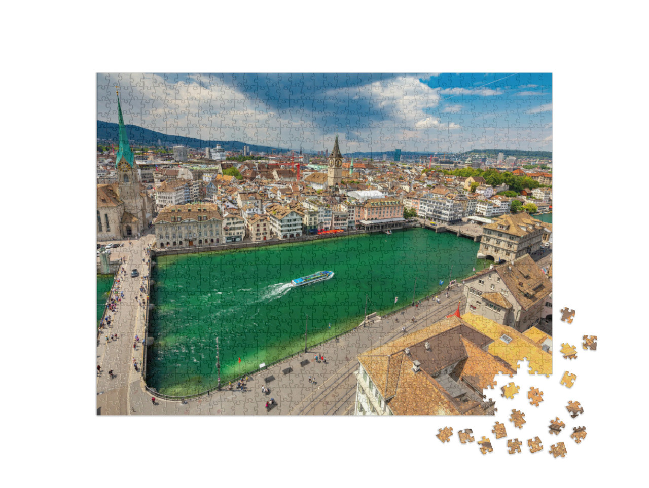 puzzle 1000 dílků „Most Münsterbrücke přes řeku Limmat v Curychu“