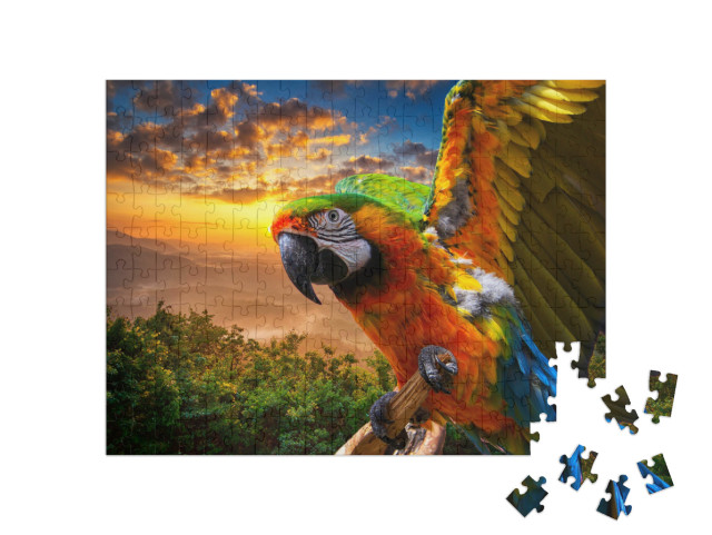 puzzle 200 dílků „Nádherné barvy přírody: makak při západu slunce“