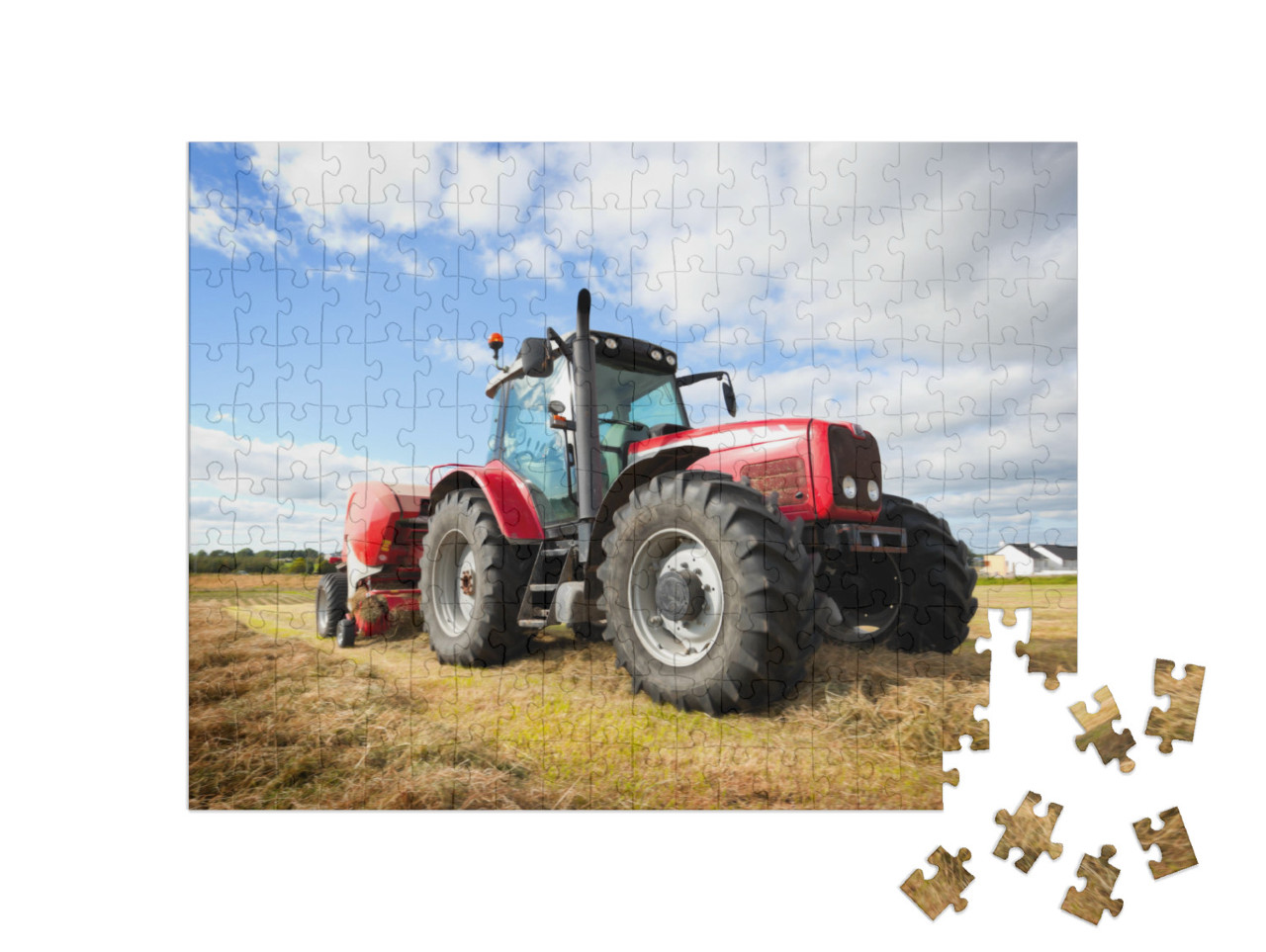 puzzle 200 dílků „Velký traktor sbírá kupky sena na poli“