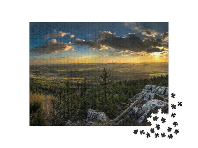 puzzle 1000 dílků „Západ slunce z rozhledny Ještěd, Česká republika“