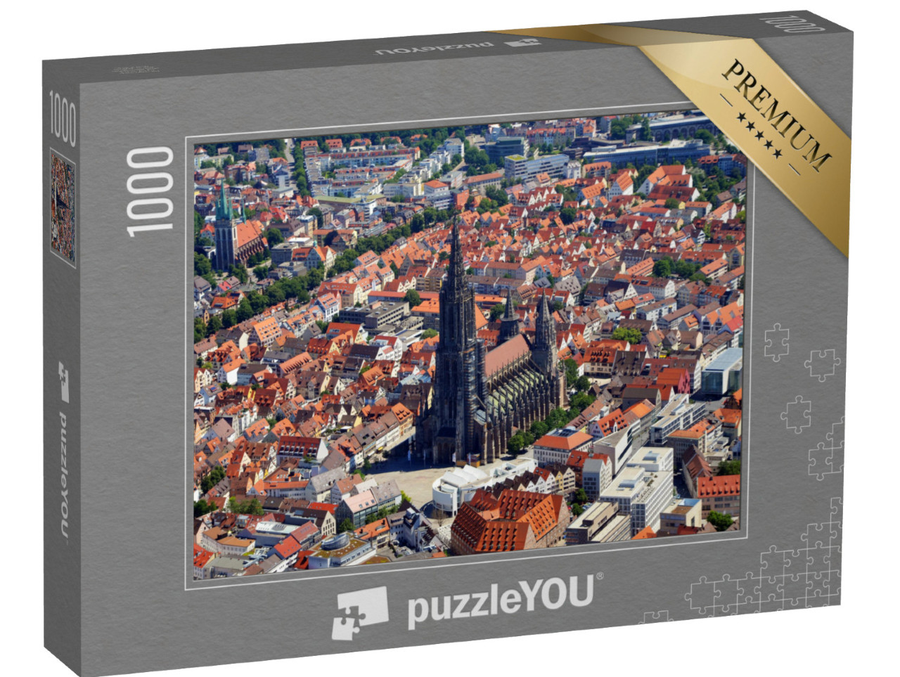 puzzle 1000 dílků „Pohled z ptačí perspektivy: Ulmský kostel a staré centrum Ulmu“