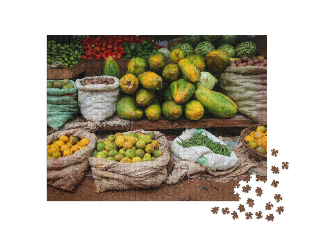 puzzle 1000 dílků „Tradiční venkovský trh s rybami a matoke, Masaka, Uganda“