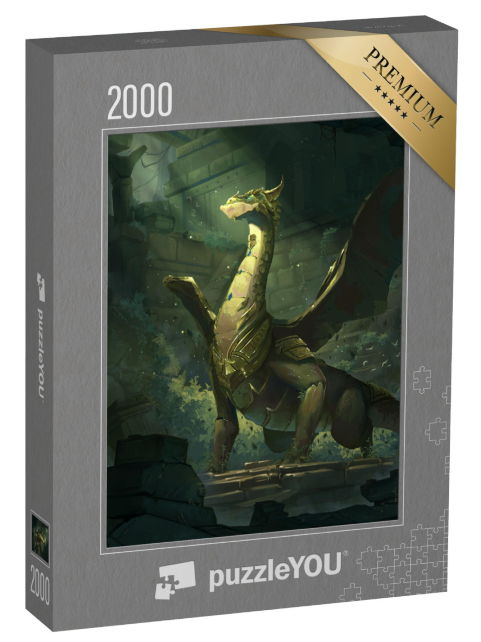 puzzle 2000 dílků „Umělecká ilustrace draka před ruinami“