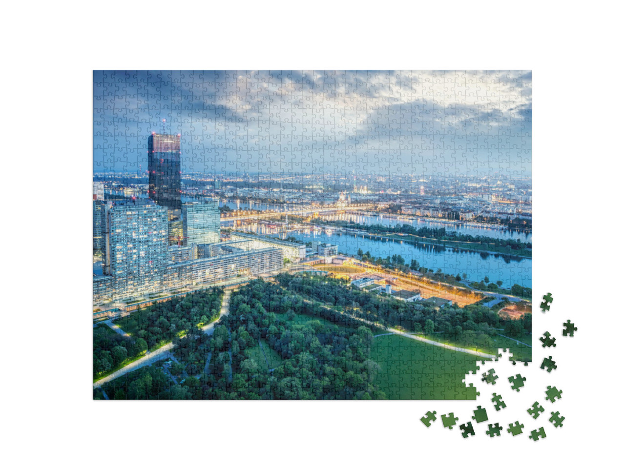 puzzle 1000 dílků „Noční panorama Vídně, Rakousko“