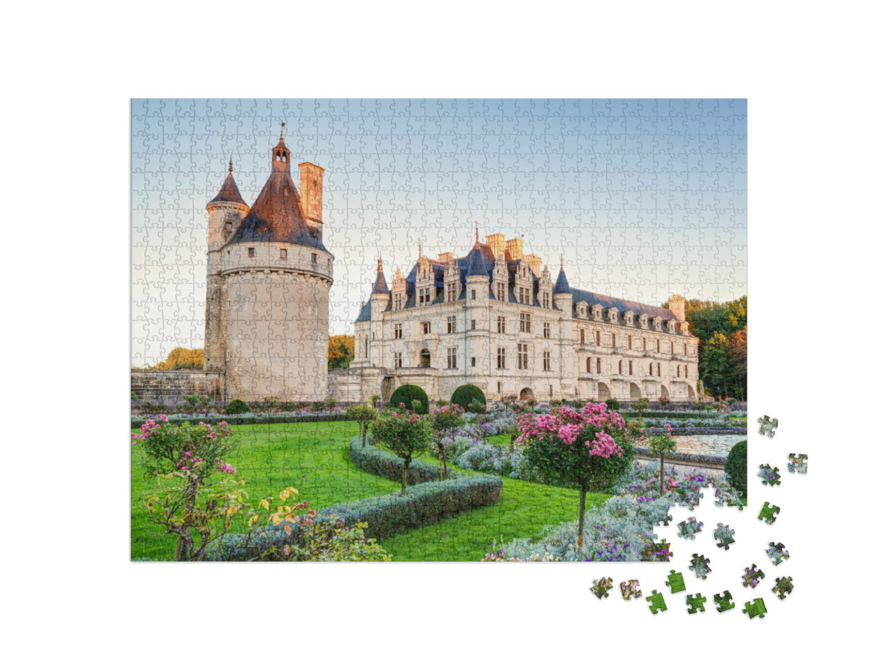 puzzle 1000 dílků „Chateau de Chenonceau večer, Údolí Loiry, Francie“