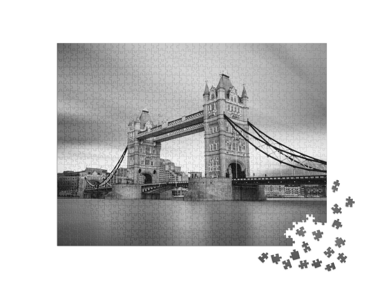 puzzle 1000 dílků „Tower Bridge nad Temží, Londýn, černobíle“