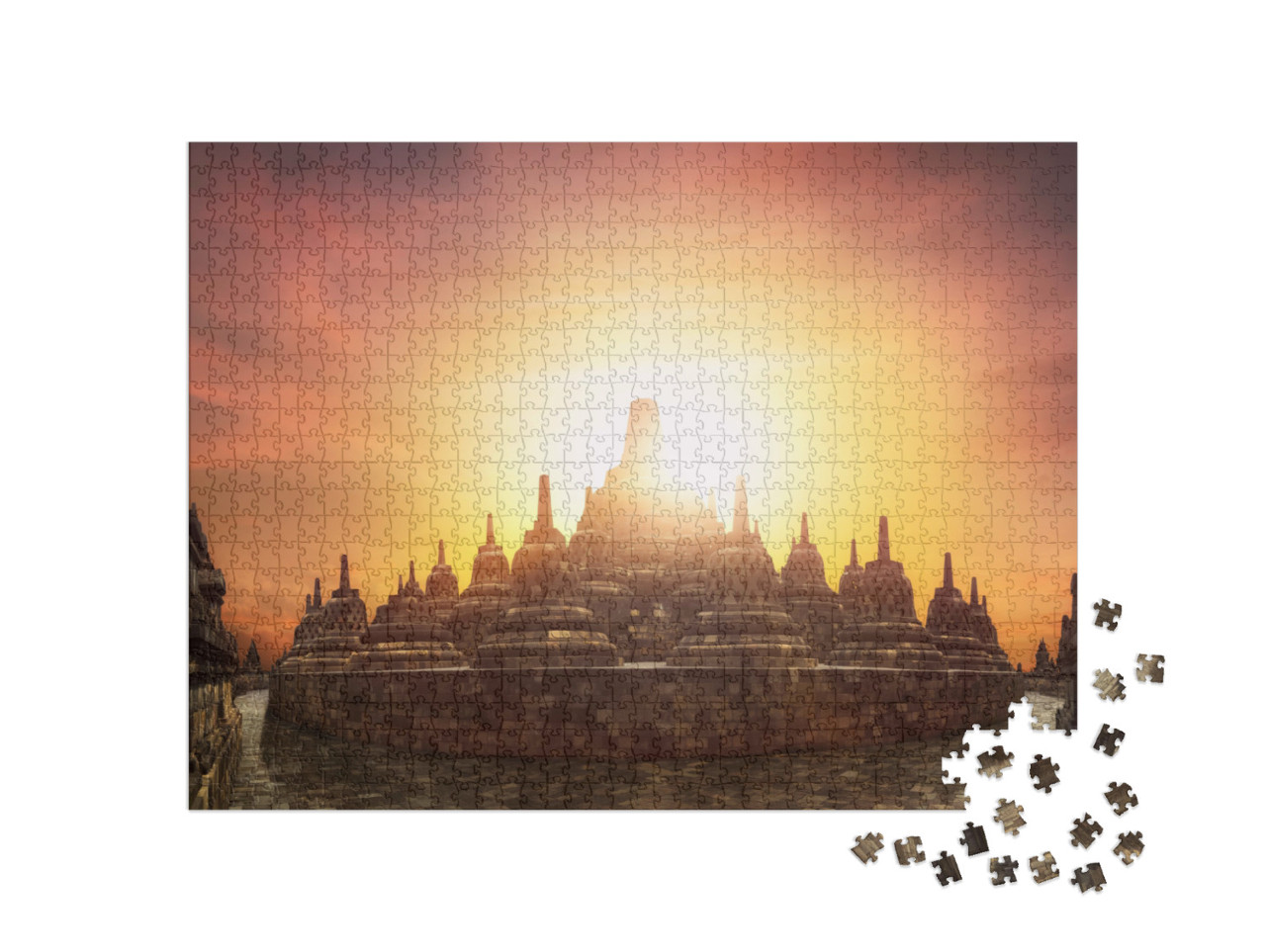 puzzle 1000 dílků „Západ slunce u chrámu Borobudur“
